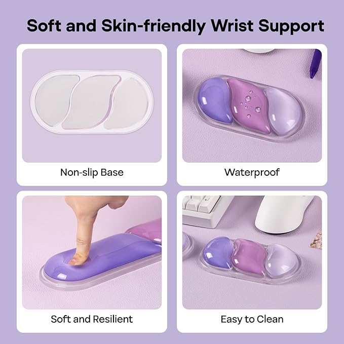 EPOMAKER CloudGel Wrist Rest for Keyboard and Mouse, 2 Pieces Silicone Wrist Support, Anti-Slip Rubber Bottom, Ergonomic Design, Suitable for Office/Computer/Laptop/Gaming (Purple)