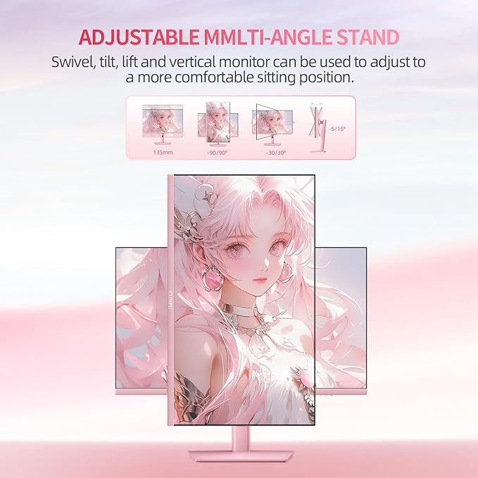 27 Inch Pastel Pink Gaming Monitor QHD 2560x1440 180/200Hz 1ms GTG Fast IPS Computer Monitor, 90% DCI-P3, Adaptive Sync, Built in Speaker, Height/Swivel/Tilt/Pivot Adjustable Stand, HDMI,DP