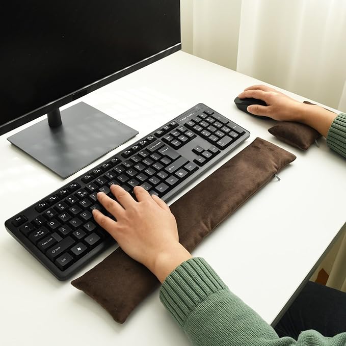 Keyboard Mouse Wrist Rest Bean Bag Set, Ergonomic Wrist Rest for Keyboard and Mouse Filled Ergo Beads, for Laptop, Desktop Computer (Dark Brown)