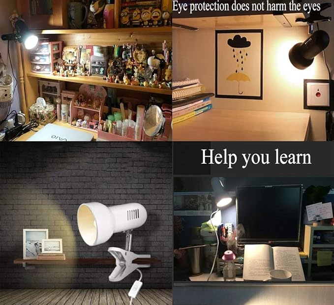 RONG&LAN Clip lamp,360° Rotation Clip on Lamp Portable Book Reading Light,Clamp on Desk/Table/Bunk Bed/Cupboard Home Lighting, (Desk lamp,Seven Colors for Your Choice) (Black)