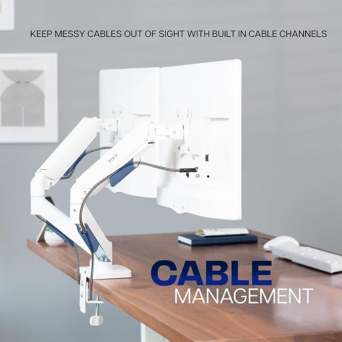 VIVO Dual Monitor Stand, Fully Adjustable Arms for 17 to 32 inch Screens, Mechanical Articulating Desk Mount, Gaming and Office Setups, VESA 75x75, 100x100, Max 19.8 lbs, Classic, White, STAND-V002OW