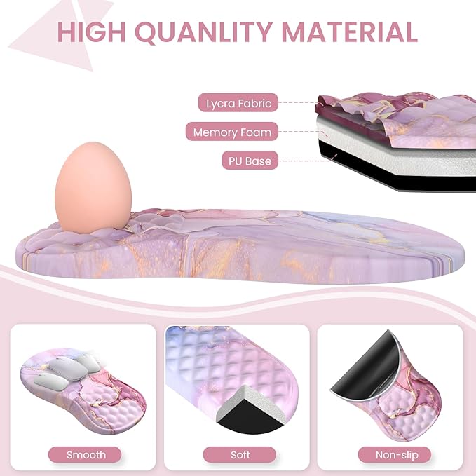 Pink Desk Mat, Large Mouse Pad with Wrist Rest, Ergonomic Keyboard Wrist Support, Carpal Tunnel Mousepad XXL Cushion with Coaster Set, Computer Keyboard Mat, Pink Marble