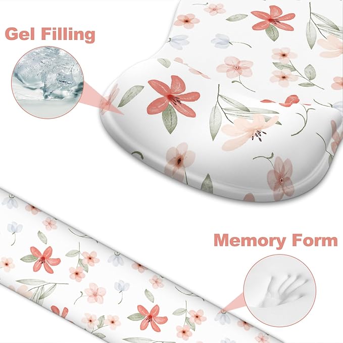 Ergonomic Mouse Pad with Wrist Rest and Keyboard Wrist Rest, Gel Mousepad and Wrist Rest for Computer Keyboard, Non-Slip PU Base, Mouse Pad with Wrist Support for Gaming, Orange Flowers