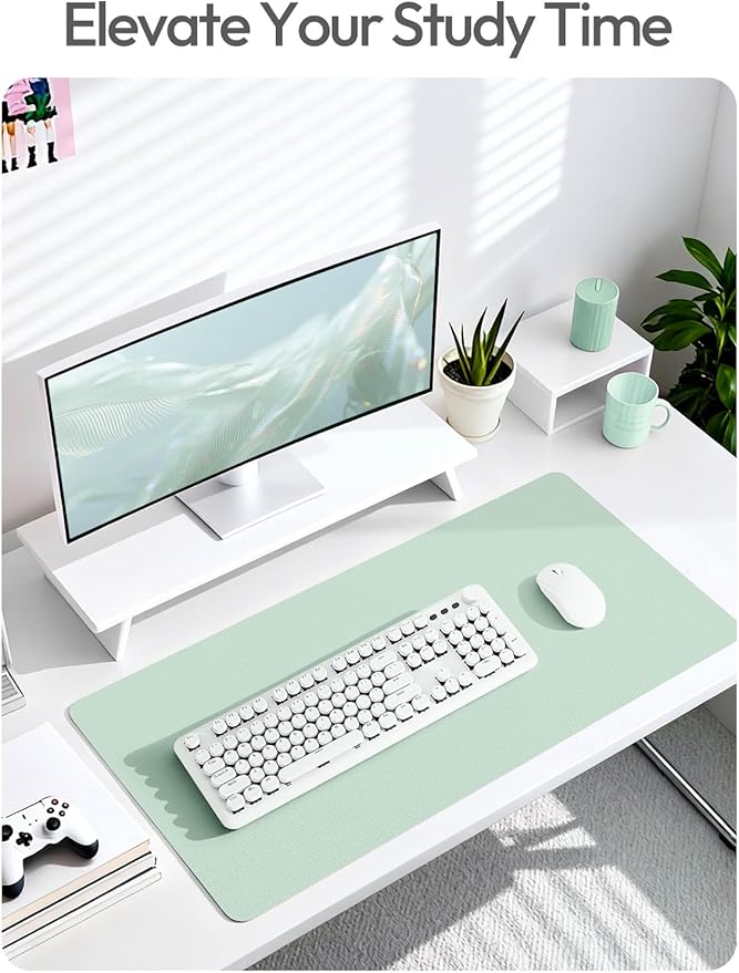 YSAGi Leather Desk Protector, Office Mat, Large Mouse Mat, Non-Slip PU Leather Blotter, Laptop Desk Pad, Waterproof Writing Pad for Office and Home (Pale Green, 35.4" x 17")