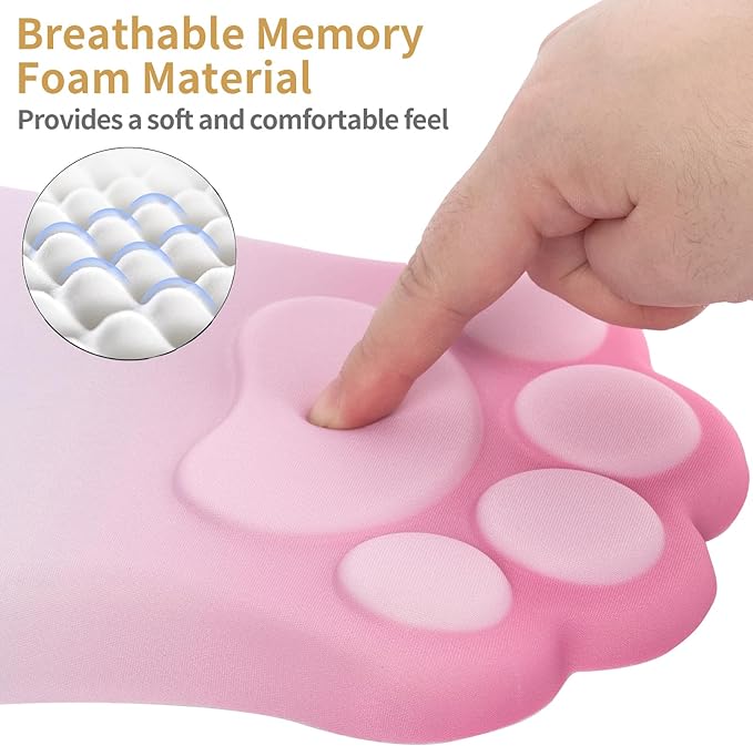 L-SPOUTTO Ergonomic Mouse Pad with Wrist Rest,Cute Cat Paw Mousepad Wrist Support,Comfortable Massage Design Computer Pain Relief Mouse Pad with Non-Slip PU Base for Desk Laptop Gaming,Gradient Pink