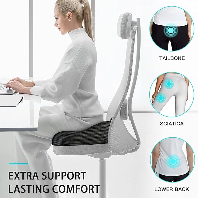 Benazcap X Large Memory Foam Seat Cushion for Office Chair, Ergonomic Coccyx & Tailbone Support, Firm Pressure Relief Pad for Long Sitting, Office Chair, Gaming Chair and Car Seat