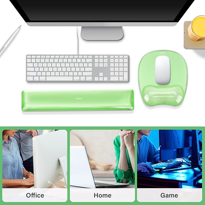 MOSISO Gel Wrist Rest Support for Mouse Pad&Keyboard Set, Irregular Oval Ergonomic Mousepad Keyboard Pad Non-Slip Base Home/Office Cooling Gel Easy Typing Pad for Computer Laptop, Green