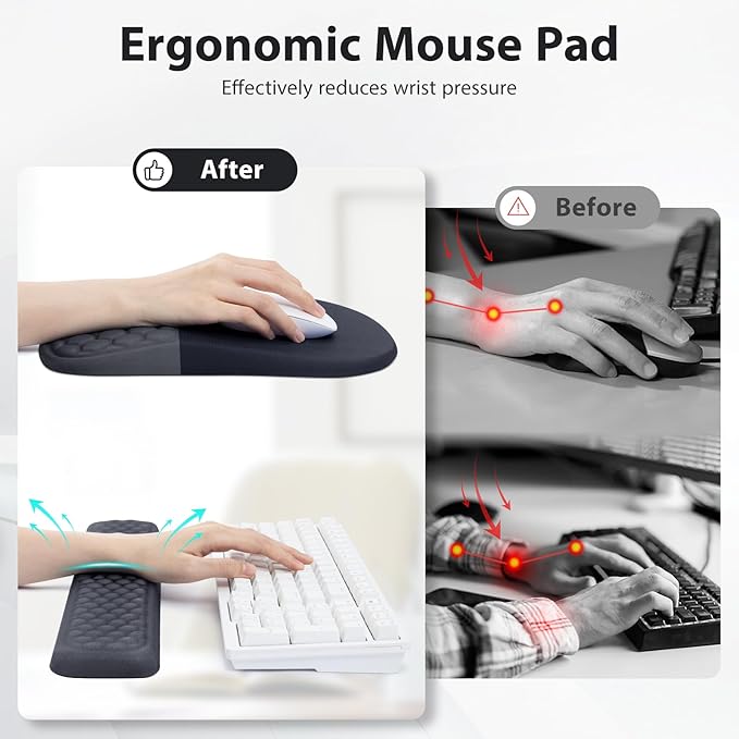 EYROZILL 3 in 1 Ergonomic Mousepad with Wrist Rest, Gaming Keyboard Mouse Pad with Wrist Support Non-Slip Base Massage Design (Black/Grey)