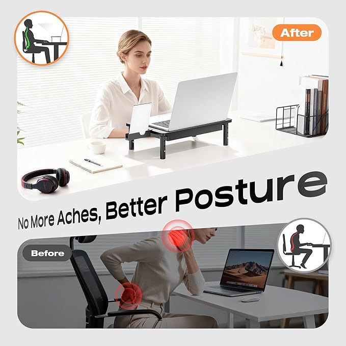 Computer Monitor Stand Riser with Storage, 3 Height Adjustable Laptop Desktop Monitor Stand with Drawer, Metal Short Printer Table, Stand Riser for Desk, Office Desk Organizers and Accessories, 1 Pack