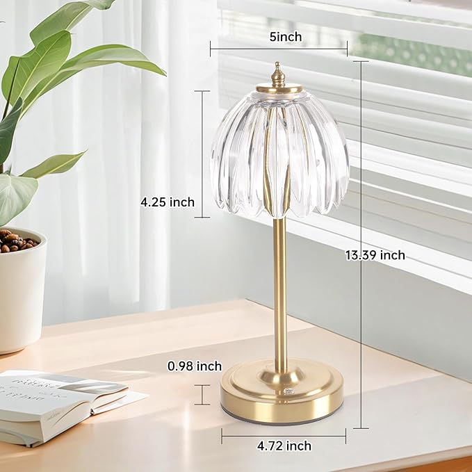 Tulip Table Lamp with 5000mAh Battery & Touch Control, Cordless Table Lamp with 3 Colors, Dimmable Rechargeable Table Lamps for Bedroom, Nightstand, Living Room, Entryways (Transparent Tulip)
