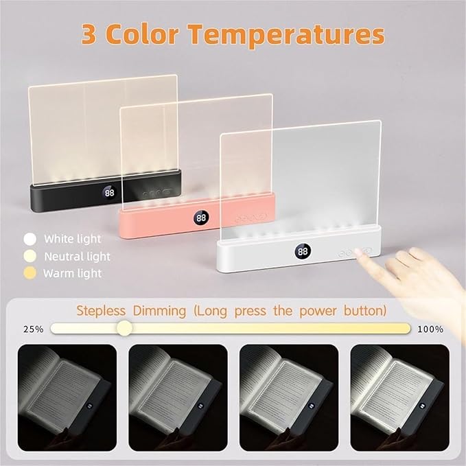 LED Panel for Full Page Eye Care Light - Rechargeable Book Light for Reading at Night - 3 Color, Dimmable with Auto-Off Timer,Gift