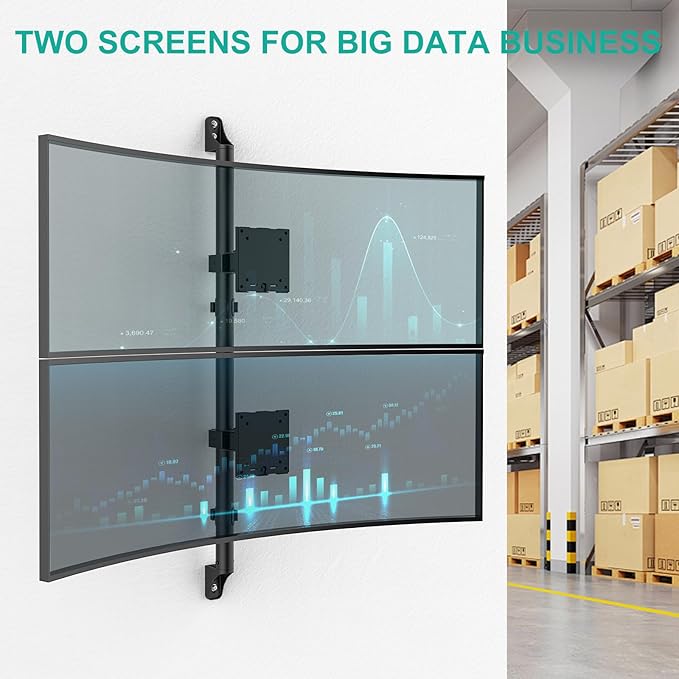 WALI Vertical Dual Monitor Wall Mount, Stacked Monitor Wall Mount for 17-49 Inch 2 Screens 44lbs each with Height Adjustment Heavy Duty Sturdy Steel Tilt Swivel Rotate Flexibility VESA 75x75/100x100mm