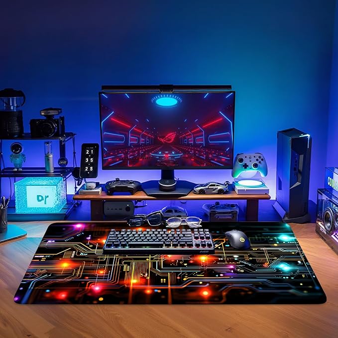 Lighting Extended Gaming Mouse Pad 35.4x15.7Inch Large Desk Mat Anti-Slip Rubber Base & Durable Stitched Edges for Gamers Smooth Mouse Writing Surface for Desk Office/Home