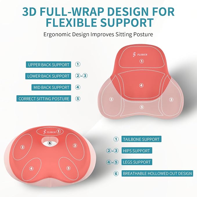 FLORICH Car Neck Headrest Pillows, Ergonomic Office Chair Seat Cushions, Car Lumbar Back Support Pads, for Back, Coccyx, Tailbone, Hip & Spine Comfort, Ergonomic Hip Pillow