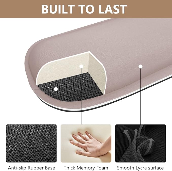 Wrist Rest for Computer Keyboard and Mouse, Ergonomic Design Wrist Support Pad for Keyboard, Soft Memory Foam Desk Pads Support Hand and Arm Easy Typing & Comfort, 2 Piece Pad, Cream Pink