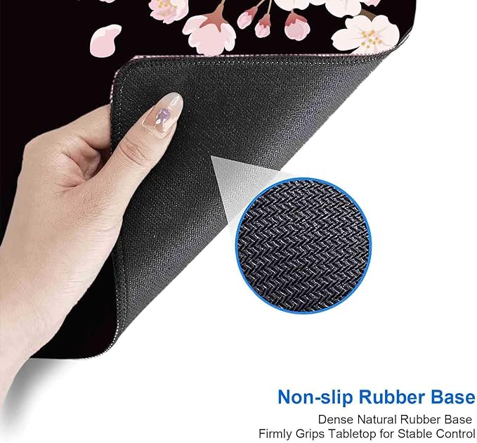 IMAYONDIA Sakura Japanese Desk Mat, Cherry Blossom Large Gaming Mouse Pad, Black Elegant Floral Mousepad for Women, Minimalistic Flower Aesthetic Desk Pad for Work, Game, Office, 31.5x11.8