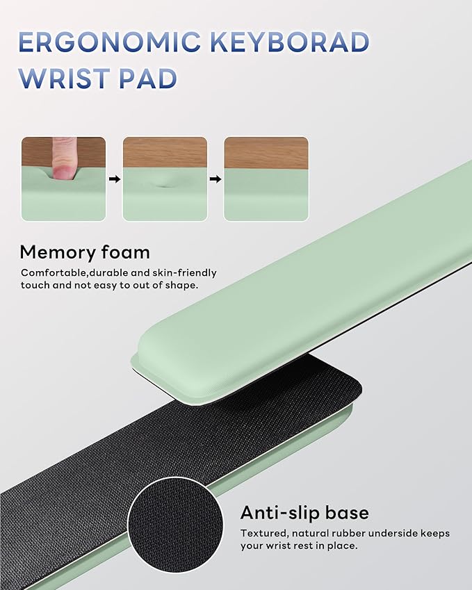 Computer Keyboard Wrist Rest Stand for Desktop, Keyboard Riser Holder with Wrist Pad for Office Desk, Home, School (Green)