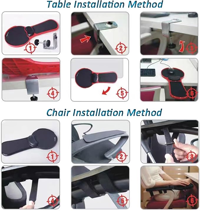 LL-COEUR Memory Foam Arm Support Wrist Rest for Table and Chair, Ergonomic Armrest Desk Extender, Multifunctional Computer Mouse Pad (red)