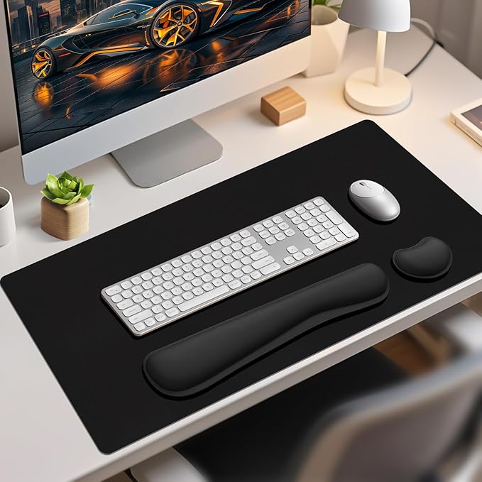 Mouse Pad with Wrist Rest Support, Keyboard Wrist Rest and Mouse Pad Set, Desk Mat for Keyboard and Mouses, Non-Slip Computer Mat Set for Office, Home (35.4×15.7 Inches, Black)