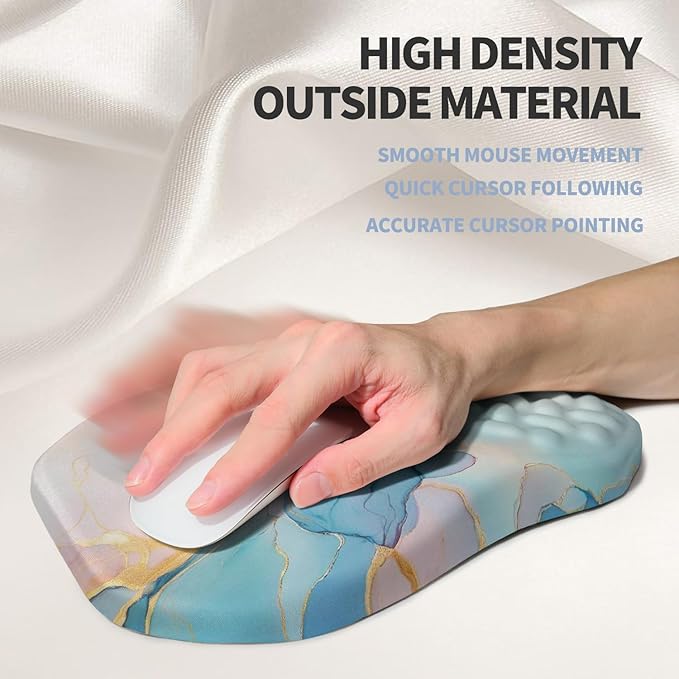 Ergonomic Raised Mouse Pad Wrist Support with Bilateral Slope Memory Foam Mousepad for Wrist Rest and Carpal Tunnel 11.8x7.9〃Blue Marble