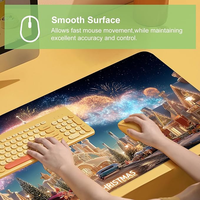 Desk Mat, XXL Extended Gaming Pad for Desktop, 35x16 Inches Magical Castle Fairytale Scene, Large Non-Slip Vegan Leather Keyboard Mouse Mat for Home Office