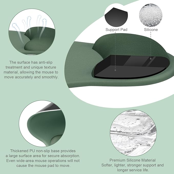 MOSISO Wrist Rest Support for Mouse Pad&Keyboard Set, Circle Curved Ergonomic Mousepad&Coaster Non-Slip Base Home/Office Wrist Support&Easy Typing Pad with Soft Cloth&Silicone Lining, Midnight Green