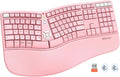 MEETION Ergonomic Keyboard with Cushioned Wrist Rest, Bluetooth Wireless Keyboard Rechargeable, Split Curved Keyboards Natural Typing, Full Size Multi-OS Windows/Mac, Computer/Laptop/Tablet/, Pink