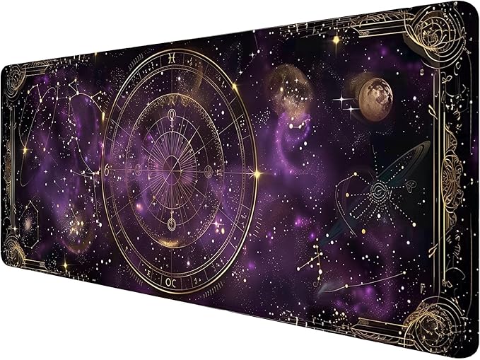 Purple Star Moon Card Desk Pad Mouse Pad Mysterious Galaxy Large Gaming Mouse Mat with Stitched Edges,Non-Slip Waterproof Rubber Base Mous Mat 31.5"x11.8" Office Computer Keyboard Laptop Home
