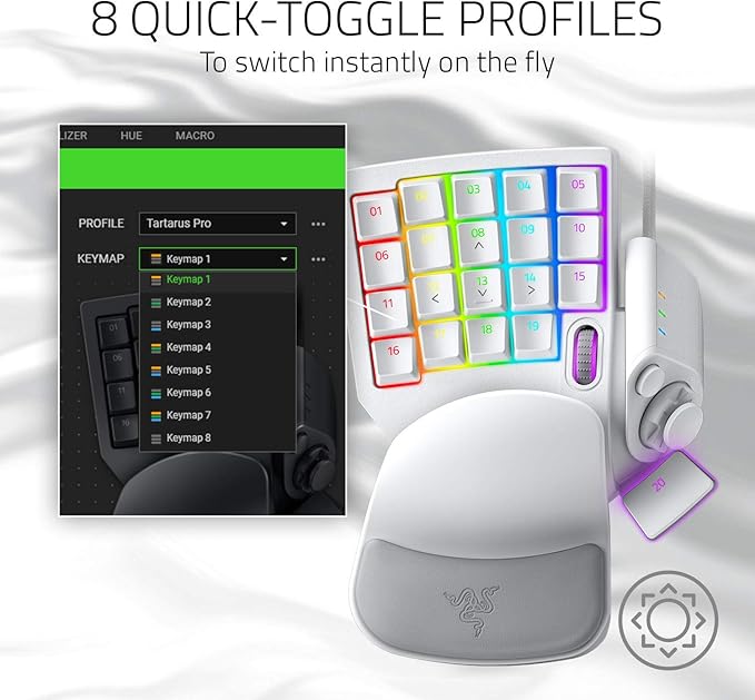 Razer Tartarus Pro Gaming Keypad: Analog-Optical Key Switches - Rapid Trigger - Adjustable Actuation - 32 Programmable Keys - Customizable Macros - Chroma RGB Lighting - Mercury White