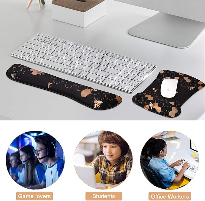 iCasso Ergonomic Mouse Pad with Wrist Rest, Keyboard Wrist Rest Mouse Wrist Rest, Made of Memory Foam, Easy Typing and Relieve Wrist Pain for Computer Keyboard Office (A-Honeycomb)