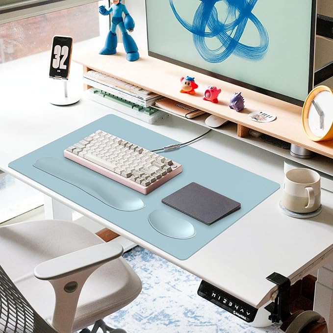 Desk Pad Mat Set,3-in-1 Large Mouse Pads with Wrist Rest and Keyboard Pad, Desk Mats for Keyboards and Mouses, Ergonomic Keyboard and Mouse Mat Set for Office Home Decor(Blue, 31.5" x 15.7")