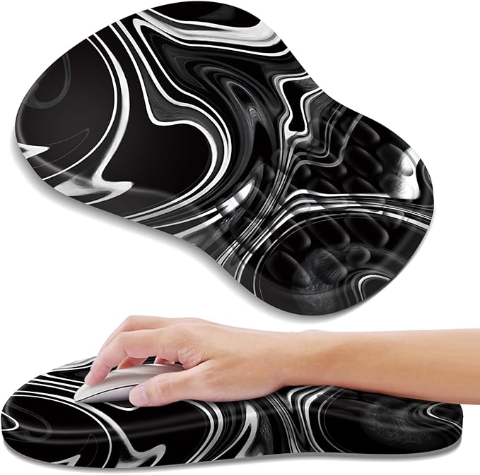 YIWEI Ergonomic Mouse Pad with Wrist Rest - Memory Foam Wrist Support for Carpal Tunnel Relief, Non-Slip Rubber Base, Lycra Cloth Surface for Gaming and Home Office, Black