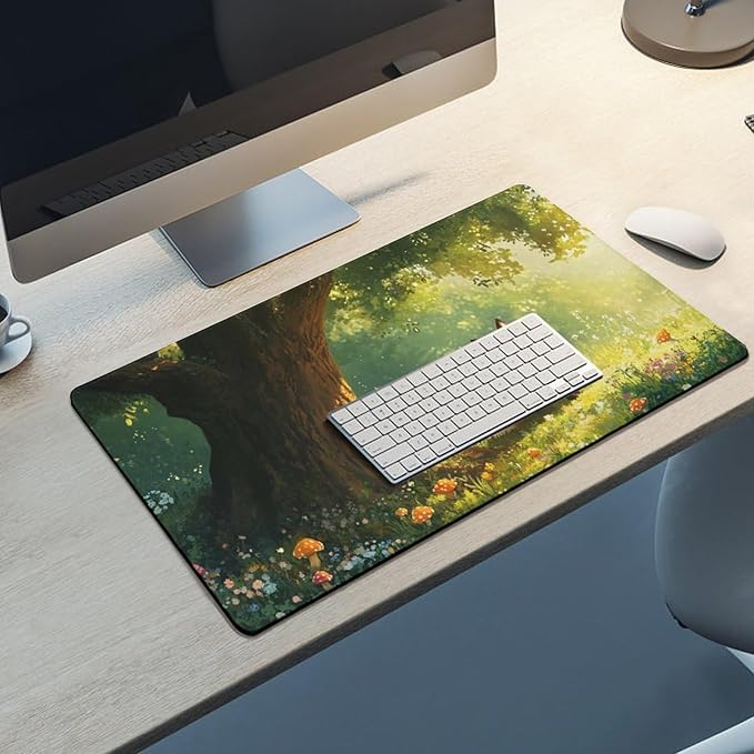 Cute Fox Mouse Pad, Large Extended Desk Mat 40×75cm (16''×30''), Forest Animal Gaming Mousepad with Non-Slip Rubber Base, Stitched Edges, Water-Resistant for Office Home