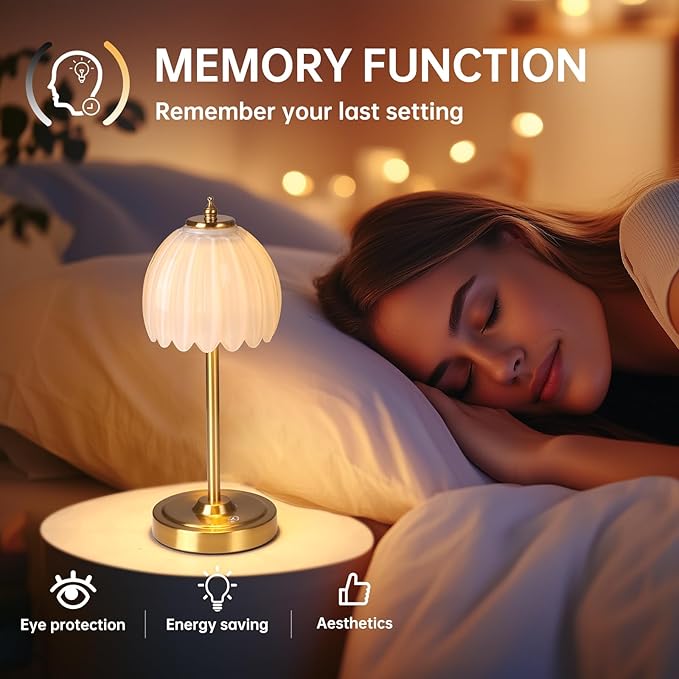 Tulip Table Lamp with 5000mAh Battery & Touch Control, Cordless Table Lamp with 3 Colors, Dimmable Rechargeable Table Lamps for Bedroom, Nightstands, Living Room, Entryways (White Tulip)