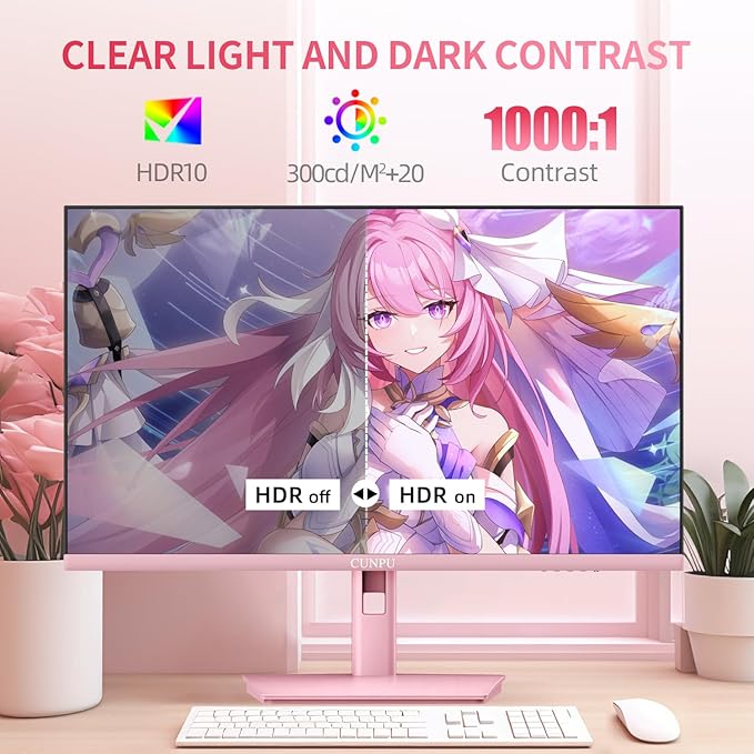 27 Inch Pastel Pink Gaming Monitor QHD 2560x1440 180/200Hz 1ms GTG Fast IPS Computer Monitor, 90% DCI-P3, Adaptive Sync, Built in Speaker, Height/Swivel/Tilt/Pivot Adjustable Stand, HDMI,DP