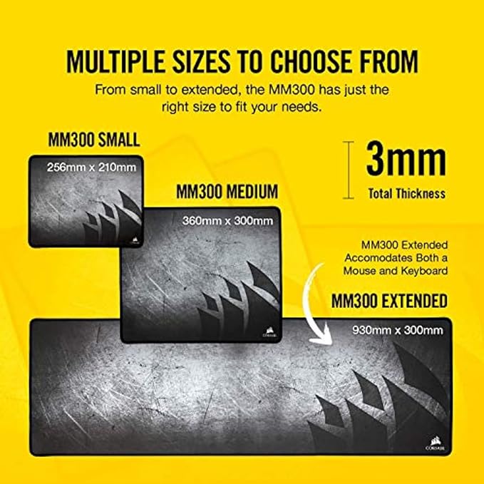 Corsair MM300 - Anti-Fray Cloth Gaming Mouse Pad - High-Performance Mouse Pad Optimized for Gaming Sensors - Designed for Maximum Control - Medium