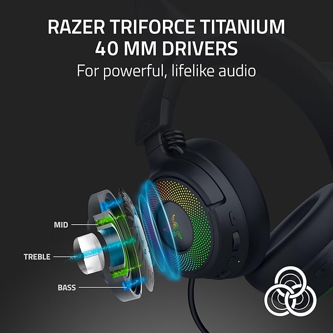 Razer Kraken Kitty V3 Pro Wireless RGB Gaming Headset: Chroma RGB Kitty Ears - 2.4 GHz, Bluetooth 5.3, USB A - Super Wideband Mic - 40mm Drivers - THX Spatial Audio - Comfortable Ear Cushions - Black