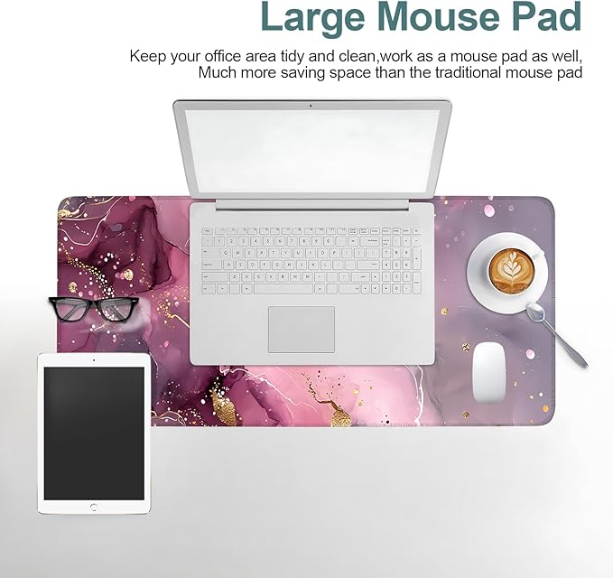 Pink Marble Extended Gaming Mouse Pad 31.5x11.8inches Large Desk Mat Anti-Slip Rubber Base & Durable Stitched Edges for Gamers Smooth Mouse Writing Surface for Desk Office/Home