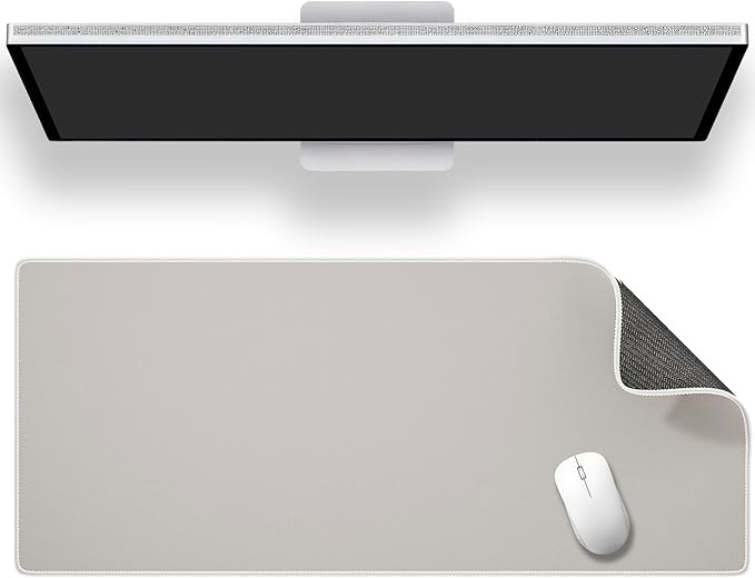 ALOANES Beige Waterproof Desk Mat, Large Mouse Pad with Extended Mouse Mat, with Anti Slip Base, Stitched Edge, Grain Jacquard Surface, Perfect for Gamer, Office & Home, XXL 11.81"x31.50"x0.12"