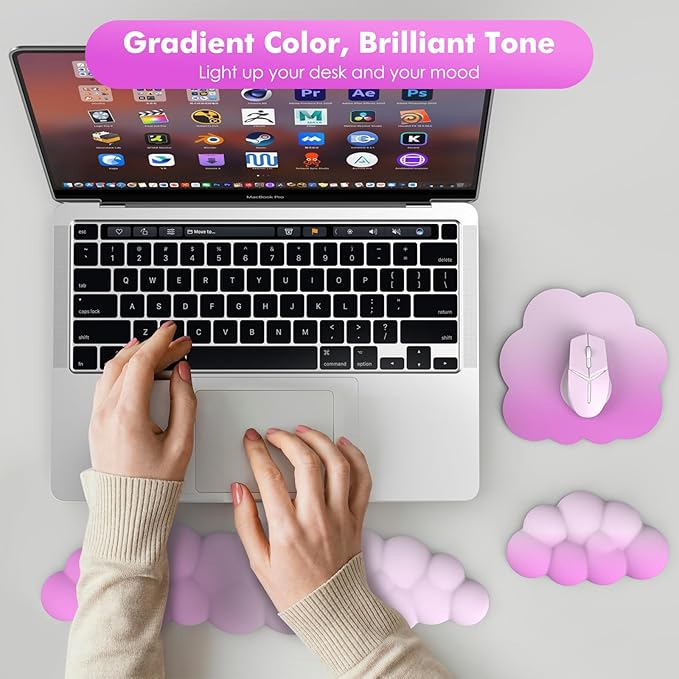 MoKo Cloud Wrist Rest, Ergonomic Cloud Keyboard Wrist Rest with Mouse Rest Wrist Pad, Durable Polyester Cloud Arm Rest Wrist Pad for Keyboard and Mouse for Office, Gaming, Computer, Laptop, Pink