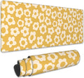 Desk Mat, Vintage Groovy Yellow Flowers Extended Gaming Mouse Pad Large, Big Desk Mat with Non-Slip Base and Stitched Edge, Long Computer Keyboard Mouse Mat for Home Office Work 31.5"x15.7"