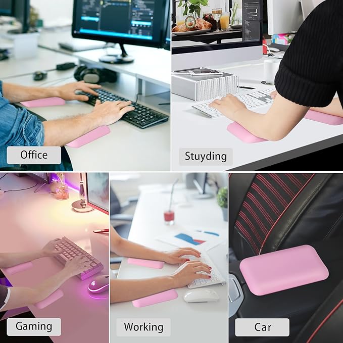 Leolee Elbow Rest Pads for Desk, Pink Ergonomic Wrist Rest Pad Arm Rest Pads with Memory Foam & Non-Slip Base, Armrest Cushion Support Pad Relieve Elbow and Wrist Pain for Computer, Office, 2 Packs