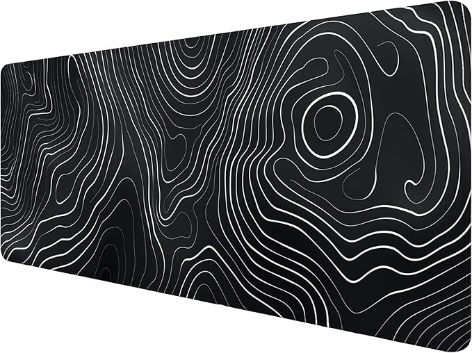 Topographic Map Desk Pad Mouse Pad Black White Minimalist Extended Gaming Mouse Pad Mat with Stitched Edge Non-Slip Base Big Mouse Pad 31.5"x11.8" Office Computer Keyboard Laptop Home
