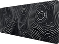 Topographic Map Desk Pad Mouse Pad Black White Minimalist Extended Gaming Mouse Pad Mat with Stitched Edge Non-Slip Base Big Mouse Pad 31.5"x11.8" Office Computer Keyboard Laptop Home