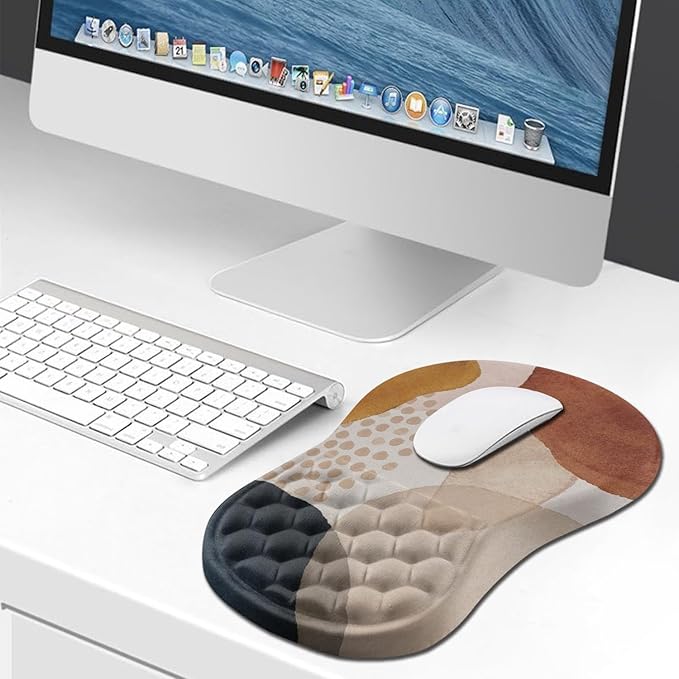 Hokafenle Ergonomic Mouse Pad Wrist Support, Wrist Rest Mousepad for Carpal Tunnel with Integrated Memory Foam Slope Massage Bulge (11.8x7.9 inch,Abstract Marble)