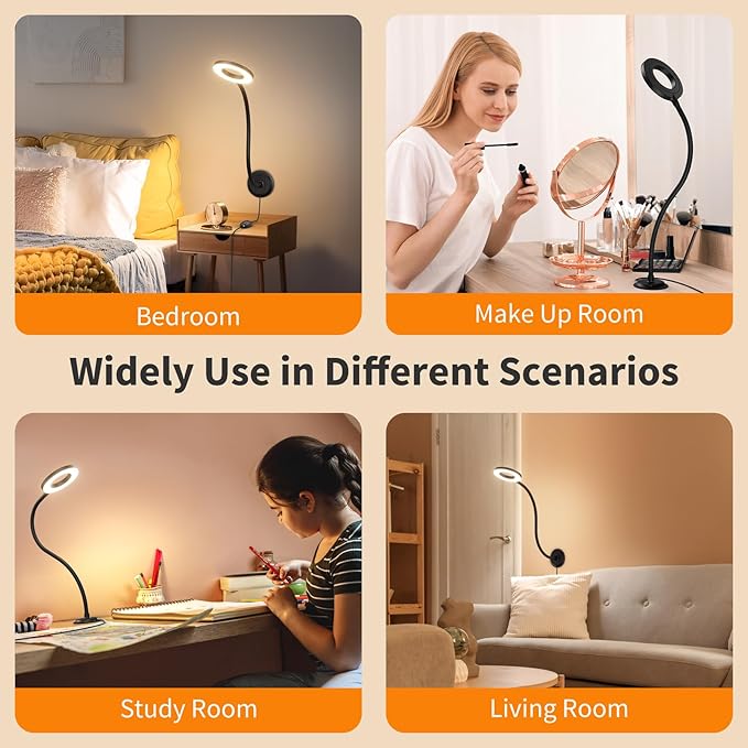 Reading Light Wall Mounted for Book in Bed at Night,Reading Lamp for Bedroom,Bedside,Headboard,Eye Care 5 Color & Brightness Adjustable, 360 Flexible Gooseneck, 2Units