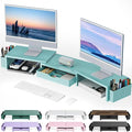 gianotter Dual Monitor Stand Riser, Desk Organizer With Drawer and 2 Pen Holders, Monitor Stand for Desk, Office Decor Essentials (Blue)