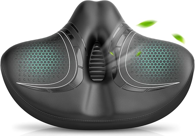 BLUEWIND New Noseless Oversized Bike Seat, Wide Bicycle Saddle Novel Backrest Design for Electric Bike, Universal Fit Exercise Bike or Road Stationary Bike Seat Cushion for Men & Women