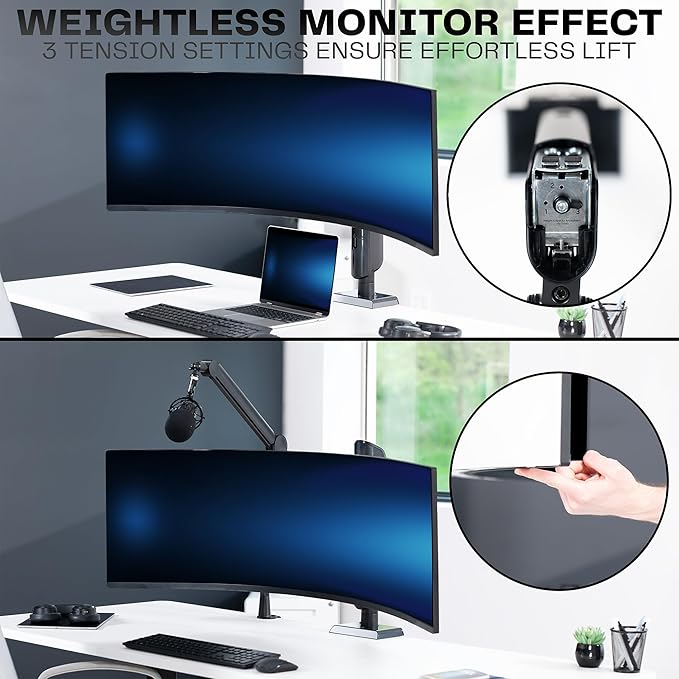 VIVO Heavy Duty Aluminum Ultrawide Monitor Desk Mount for up to 49 inch Screens, Holds 39.6 lbs, Space Efficient Vertical Lift Stand, Black, STAND-149J