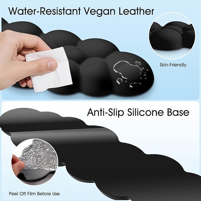 Cloud Wrist Rest Keyboard Cushion, 4-in-1 Ergonomic Cloud Keyboard Wrist Rest and Mouse Pad Set with Memory Foam Arm Support for Palm, Cute Desk Accessory for PC Gaming Setup, Black